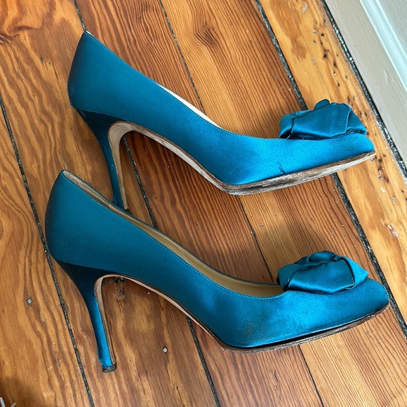 Kate Spade Kamille Teal Satin Heels - Picture 6 of 8